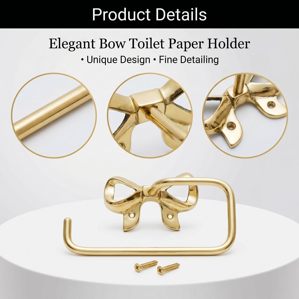 Elegant Brass Bow Toilet Paper Holder Wall Mounted Bathroom Accessory