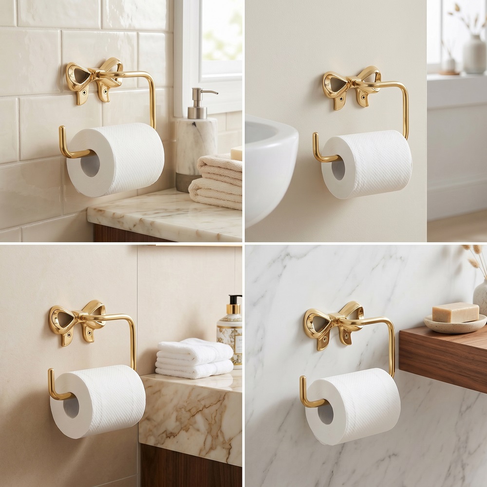 Elegant Brass Bow Toilet Paper Holder Wall Mounted Bathroom Accessory