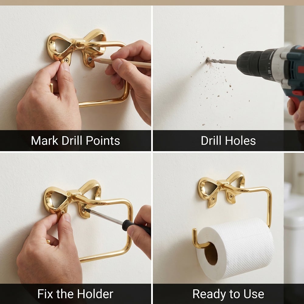 Elegant Brass Bow Toilet Paper Holder Wall Mounted Bathroom Accessory
