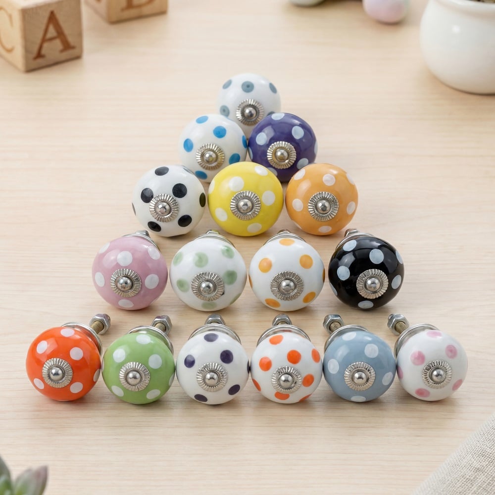 16 Pieces Ceramic Multicolor Polka Dotted Living Room Drawer Knobs