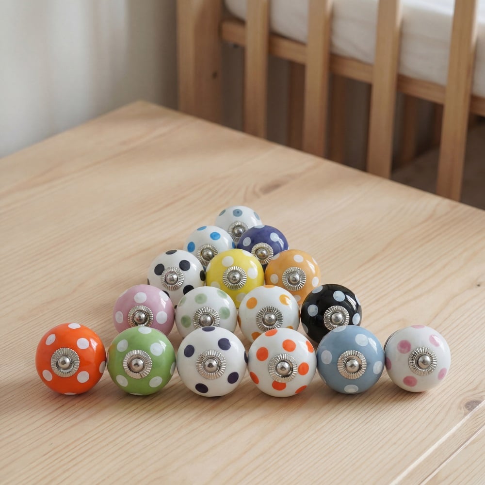 16 Pieces Ceramic Multicolor Polka Dotted Living Room Drawer Knobs