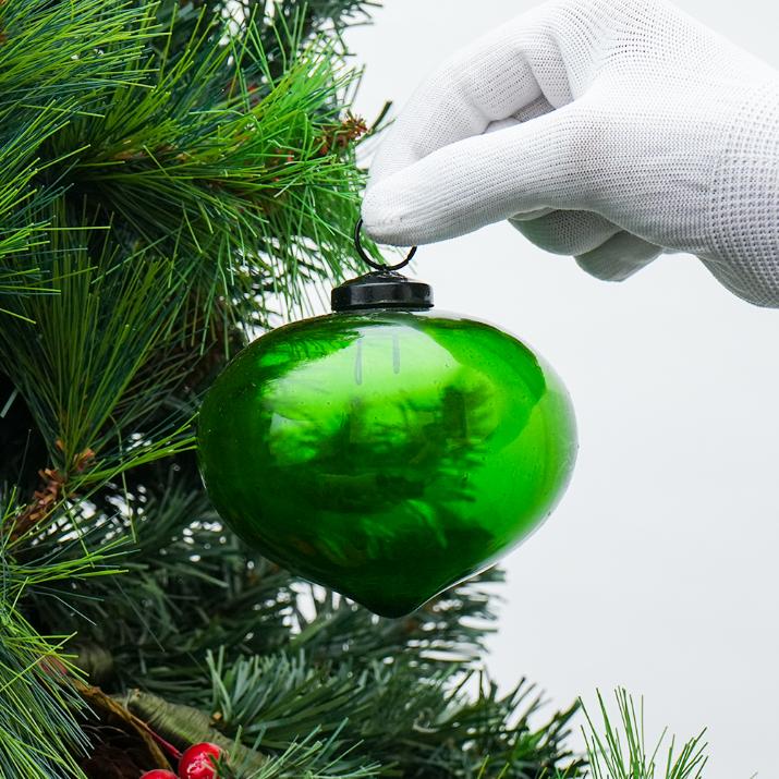 Green Vintage Glass Turnip Style Hanging Ornament