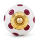 White Red Polka Dotted Ceramic Dresser Knob