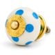 White Blue Polka Dots Ceramic Drawer Knob