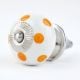 White Orange Polka Ceramic Wardrobe Knob