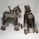 Vintage Brass Horse Rider Rolling Toy Figurine Pair
