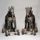 Vintage Brass Horse Rider Rolling Toy Figurine Pair