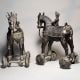 Vintage Brass Horse Rider Rolling Toy Figurine Pair