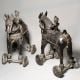 Vintage Brass Horse Rider Rolling Toy Figurine Pair