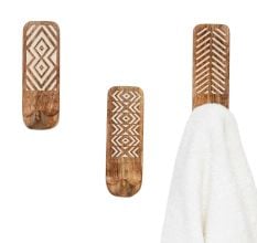 Wooden Brown White Pattern Adhesive Hook - Pack of 3