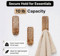 Wooden Brown White Pattern Adhesive Hook - Pack of 3