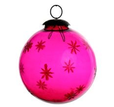 Round Vintage Pink Glass With Star Design Christmas Ornament