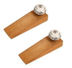 2 Pieces Black Leaf Ceramic Floral Wooden Door Stopper