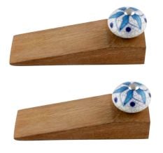 2 Pieces Turquoise Floral Crackle Ceramic Wooden Door Stopper