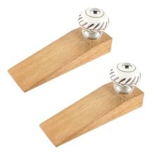 2 Pieces White Etched Ceramic Floral Door Stopper