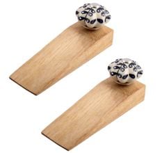 2 Pieces Navy Blue Leaf Melon Ceramic Wooden Door Stopper