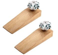 2 Pieces White Green Leaf Melon Ceramic Wooden Door Stopper
