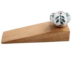 2 Pieces White Green Leaf Melon Ceramic Wooden Door Stopper