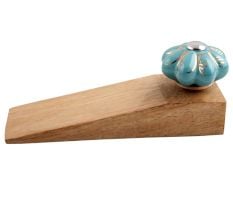 2 Pieces Light Blue Golden Leaf Big Melon Ceramic Wooden Door Stopper