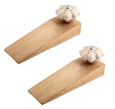 2 Pieces Cream Golden Leaf Big Melon Ceramic Wooden Door Stopper