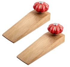 2 Pieces Red Golden Leaf Big Ceramic Wooden Door Stopper