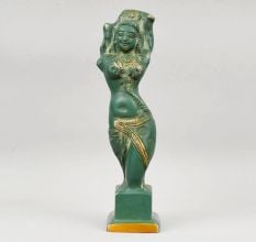 Handcrafted Brass Lady Figurine Antique Green Decor Sculpture