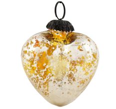 Antique Silver Heart Design Glass Christmas Ornament