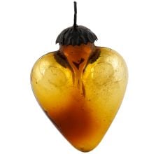 Antique Amber Heart Design Glass Christmas Ornament