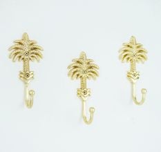Handmade Golden Palm Tree Iron Wall Hooks-3 Pieces