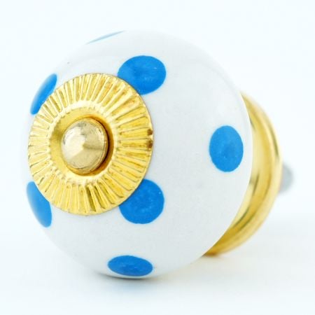 White Blue Polka Dots Ceramic Drawer Knob