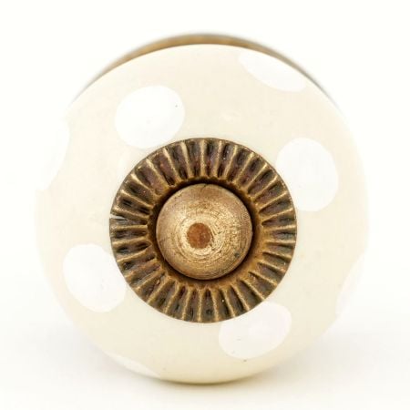 Cream White Polka Dot Small Dresser Knob
