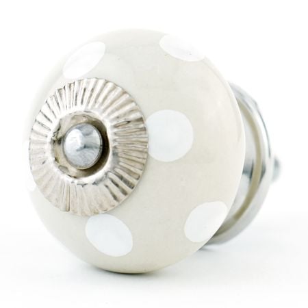 Cream White Polka Ceramic Knob