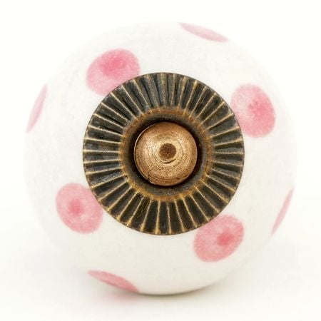 White Pink Dot Ceramic Drawer Knob