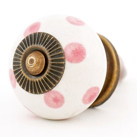 White Pink Dot Ceramic Drawer Knob