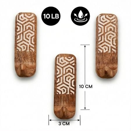 Brown And White Decorative Wooden Adhesive Wall Hook