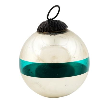 Silver Glass Hanging Ornament with Green Band For Christmas Tree