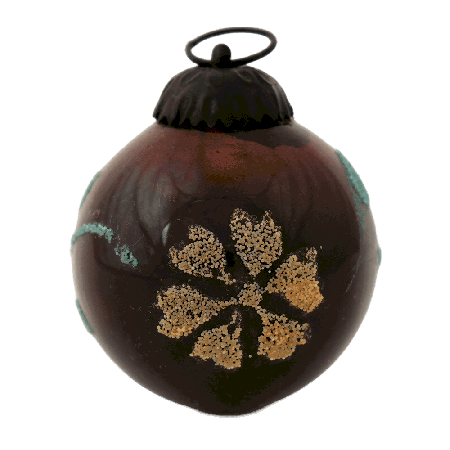 Brown Round Flower Christmas Glass Hanging Ornament