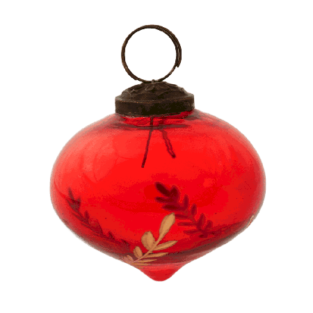 Red Vintage Turnip Shaped Leaf Cut Glass Christmas Ornament