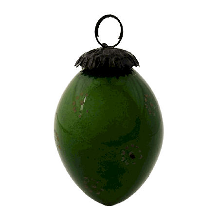 Green Floral Pattern Glass Christmas Ornament