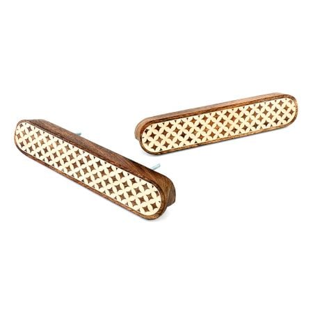 Handcrafted Wooden Drawer Handle with Geometric Inlay In Pair (8 Inch)