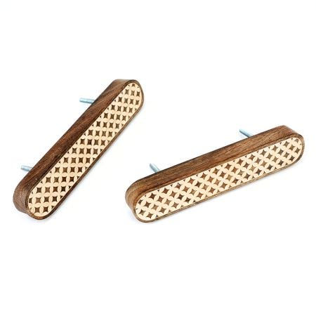 Handcrafted Wooden Drawer Handle with Geometric Inlay In Pair (8 Inch)