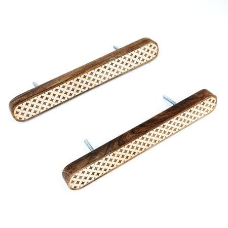 Handmade Wooden Dresser Handle with Geometric Inlay In Pair (12 Inch)