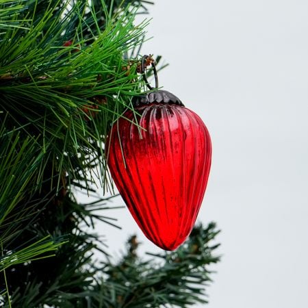 Vintage style Ribbed Red Glass Christmas Ornament