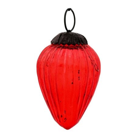 Vintage style Ribbed Red Glass Christmas Ornament