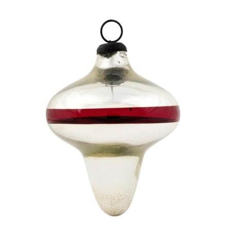 Silver Mercury Red stripe Glass Christmas Ornament