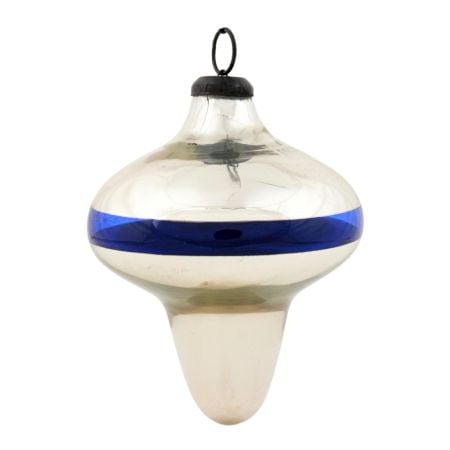 Silver Mercury Blue stripe Glass Christmas Ornament