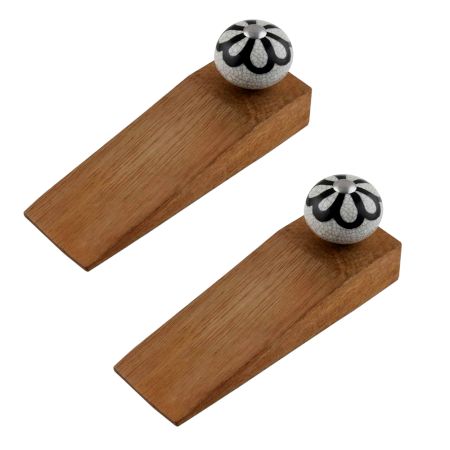2 Pieces Black Sunflower Crackle Wooden Door Stopper