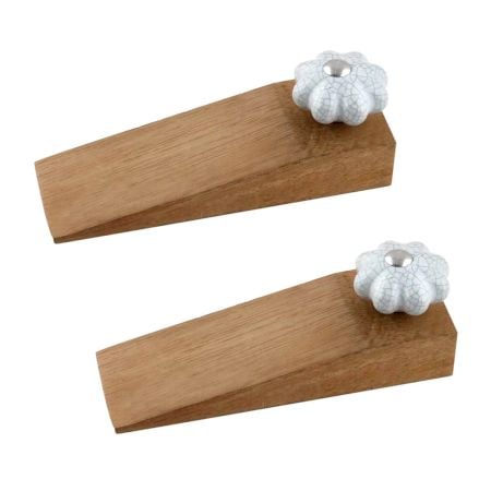 2 Pieces Steel Grey Ceramic Crackle Wooden Door Stopper