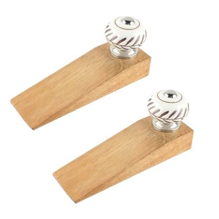 2 Pieces White Etched Ceramic Floral Door Stopper