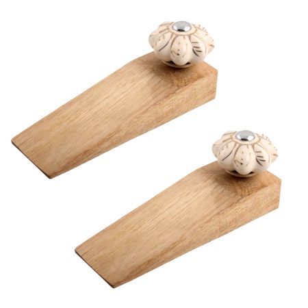 2 Pieces Cream Golden Leaf Big Melon Ceramic Wooden Door Stopper